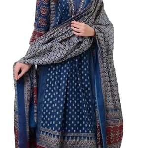 women printed anarkali kurta and pant set with dupatta
