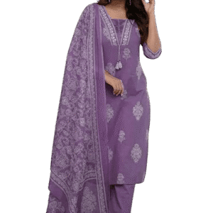 women's pure cotton printed kurta with pants and dupatta set