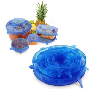Refrigerator storage lids for food containers in blue, versatile and reusable, ideal for food preservation.